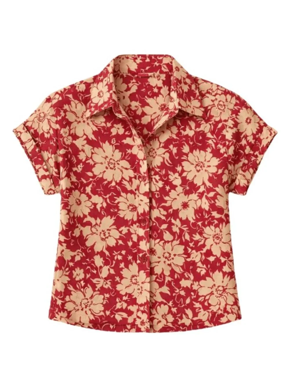 NWT Lauren Ralph Lauren Floral Linen Button Front Shirt Red Tan Size S - Picture 4 of 7
